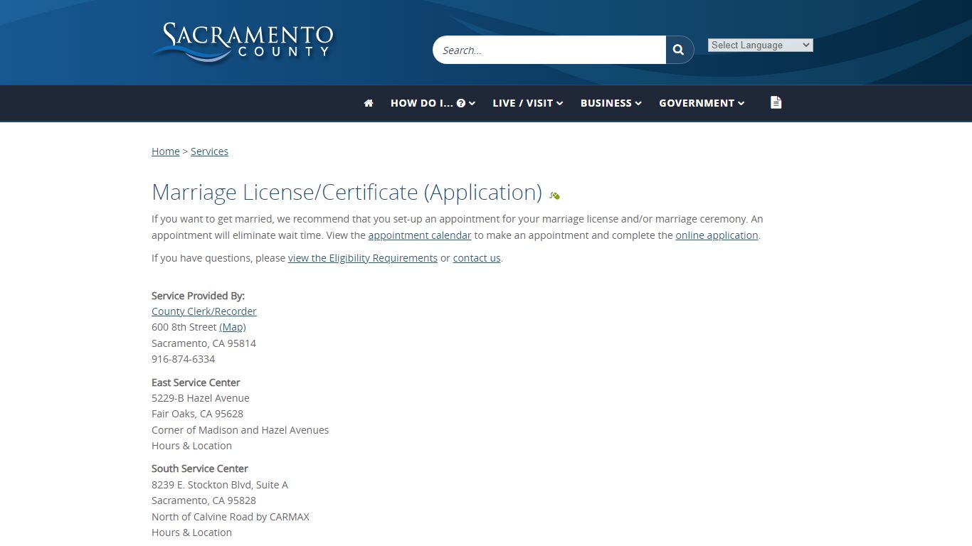 Marriage License/Certificate (Application) - Sacramento County, California