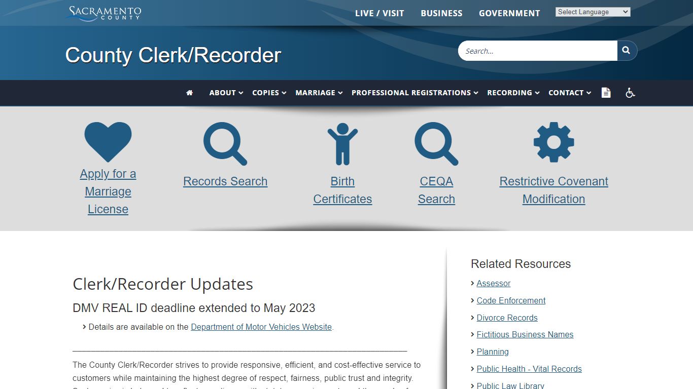 County Clerk Recorder - Sacramento County, California